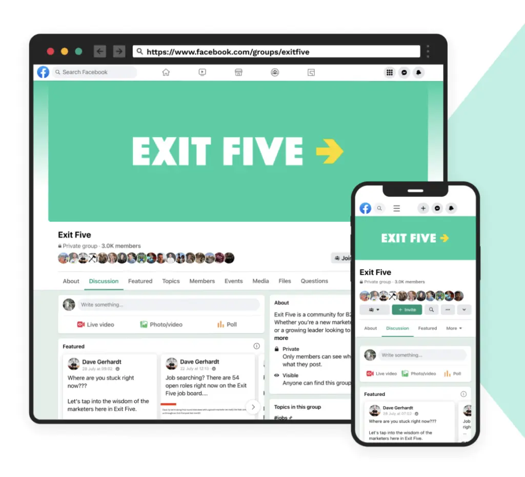 Screenshot of Exit Five: digital marketing professionals