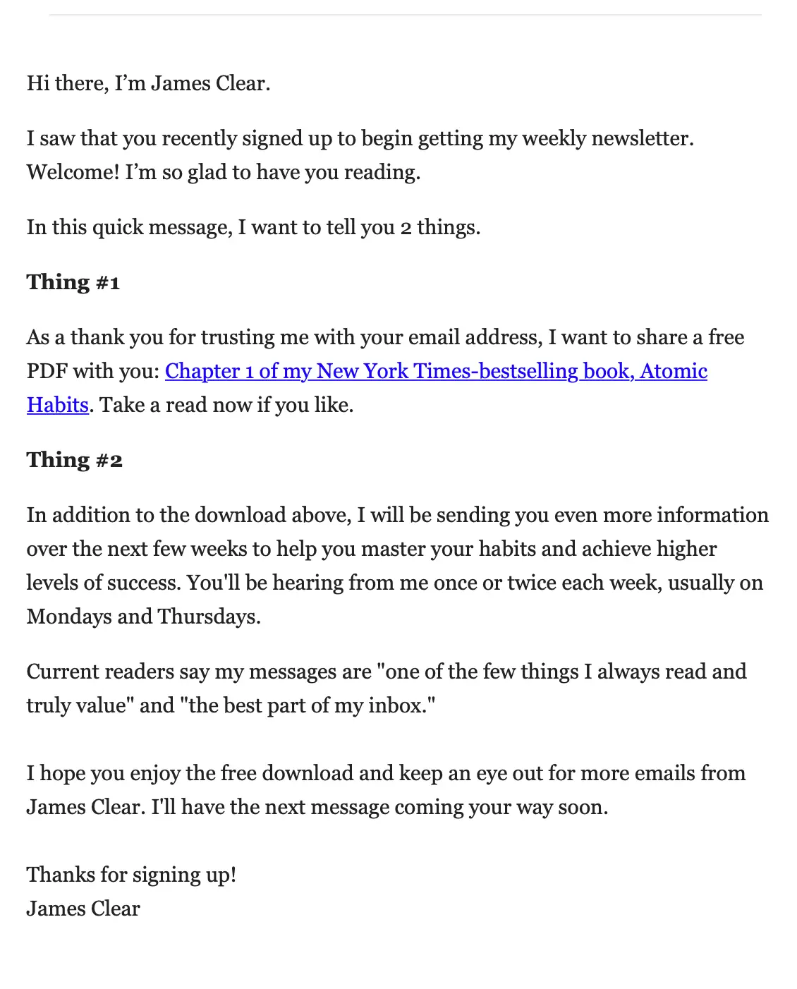 Onboarding email - James Clear welcome email