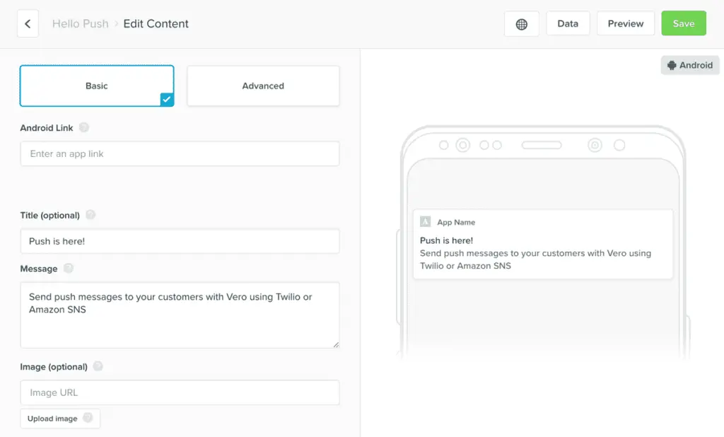 Push notifications editor