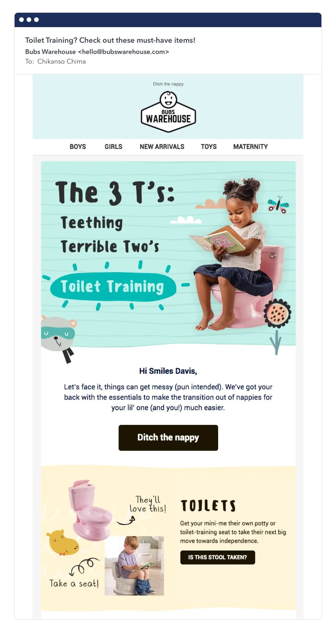 Bub's Warehouse email example Bub's Warehouse email example