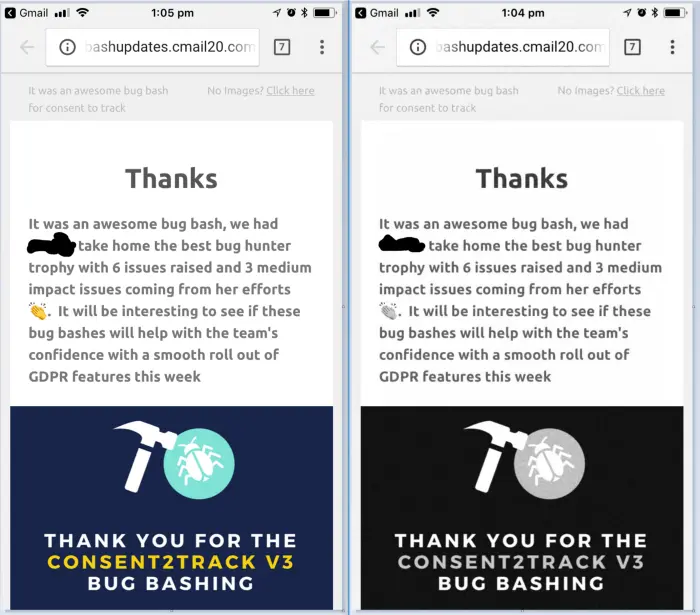 Campaign Monitor email testing example