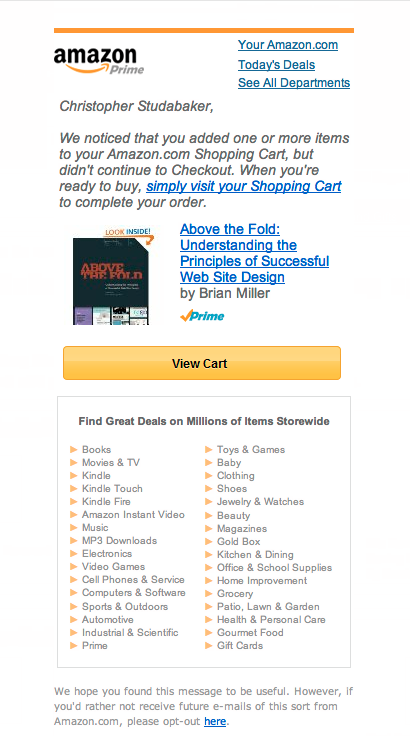 Email marketing Amazon.com mobile email example