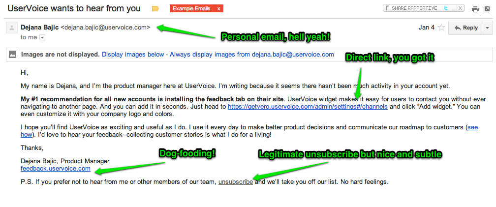 UserVoice Dejana Product Manager Welcome Email