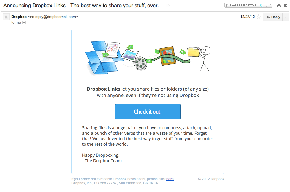 Dropbox Email Marketing Links