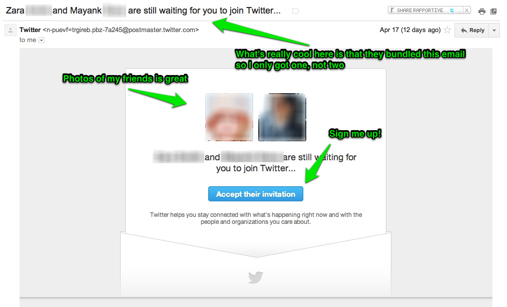 Twitter Email Invite a Friend