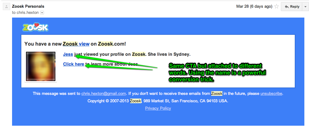 Zoosk email marketing