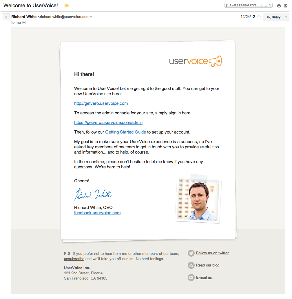 UserVoice Lifecycle Emails