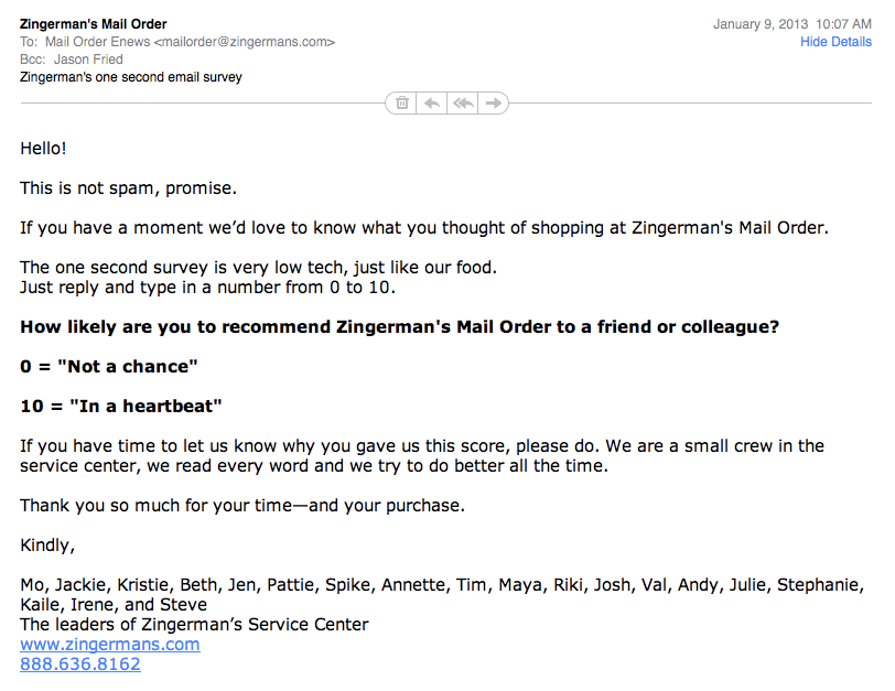 zingermansmail feedback from customers email example