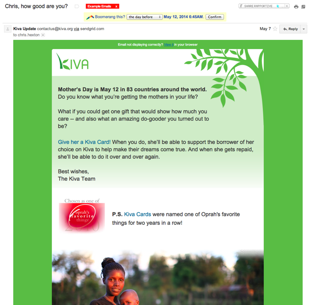 Kiva Mother's Day Example