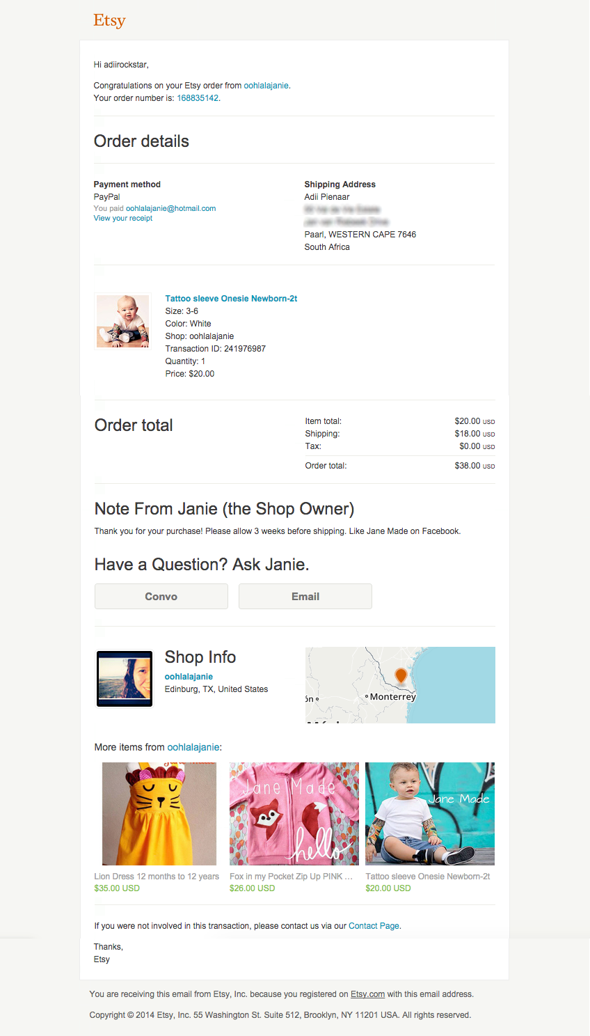 Etsy Email Receipt