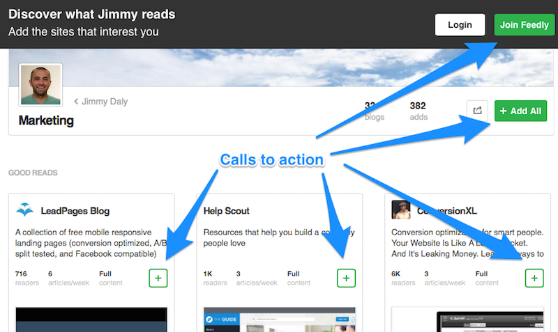 jimmy feedly calls to action