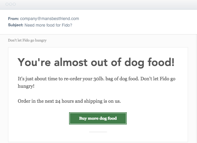 dog food replenishment email