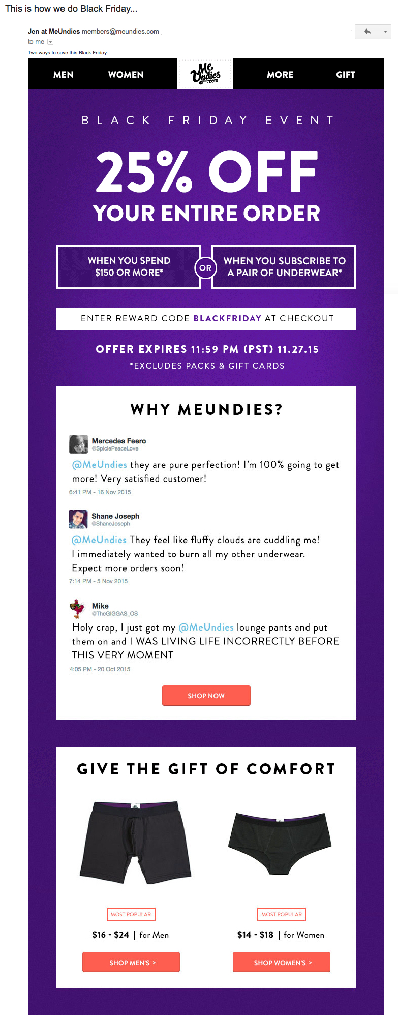 MeUndies Newsletter subscriber